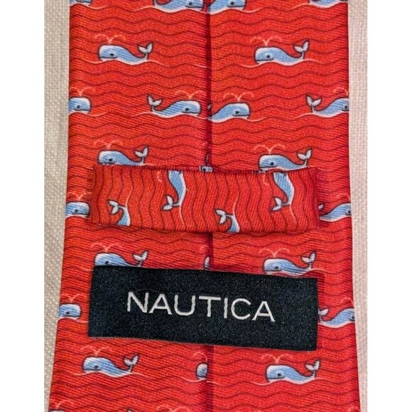 Nautica Whale Tie Red Preppy Pattern Graphic Nerd Nautical Necktie Fun 58" x 3" - Picture 3 of 14